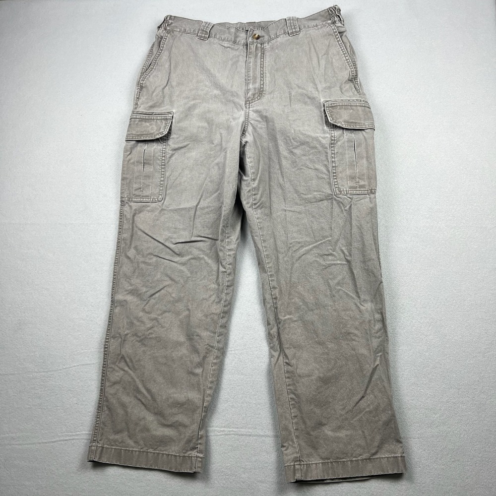 L.L. Bean Men 36W Grey Tropic-Weight Comfort Waist Canvas Cargo Utility Pants